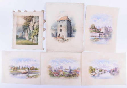 George Fall (British, 1848 - 1925), six views of York,: George Fall (British, 1848 - 1925), six views of York, comprising St Marys Abbey, Fishergate Postern, the Minster from the city walls and three riverside views, all signed and two dated for 1879 and