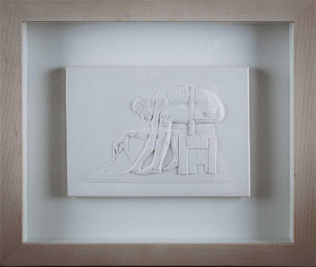 â€ Sir Eduardo Paolozzi (1924-2005) British, Newton: â€ Sir Eduardo Paolozzi (1924-2005) British, Newton after William Blake, plaster cast, 1995, from an edition of an unknown size, glazed in a wooden presentation frame, 15 cm x 21 cm.