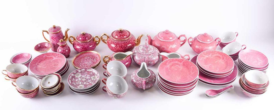 Three Chinese porcelain part tea sets, 20th century, (1 of 12)