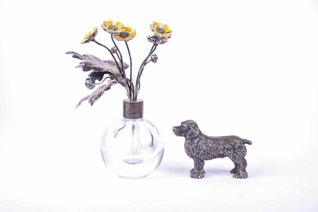 A silver enamel bouquet of buttercups, London 1980, by (1 of 6)