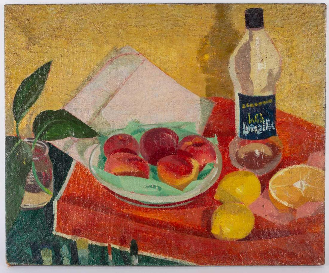 20th century french School, still life, loose fruit: 20th century french School, still life, loose fruit upon a table, unsigned, oil on canvas, 46cm x 56cm Condition report: Unframed, no obvious faults.