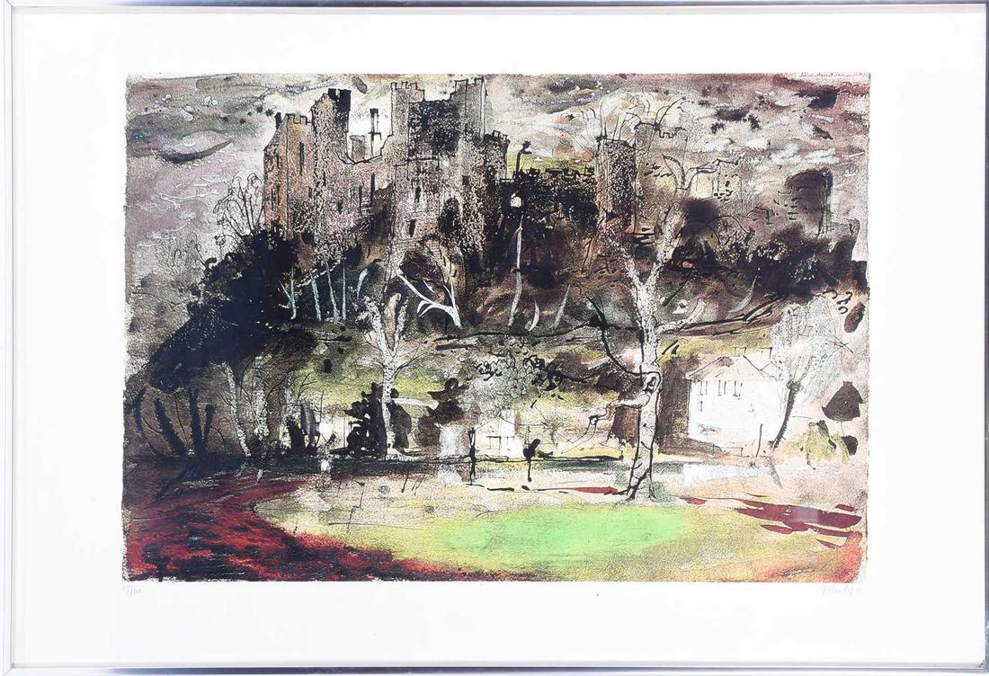 â€ John Piper (1903-1992) British, 'Ludlow Castle',: â€ John Piper (1903-1992) British, 'Ludlow Castle', screenprint in colours, signed and numbered in pencil 27/100 with gallery blindstamp, 54 cm x 80 cm glazed in a contemporary frame.Footnote: Pr