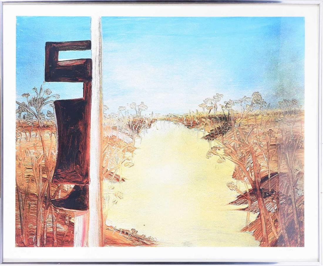 â€ Sir Sidney Nolan (1917-1992) Australian, 'Ned: â€ Sir Sidney Nolan (1917-1992) Australian, 'Ned Kelly' series screenprint in colours, numbered 29/100, signed in pencil to lower right corner, 60.5 cm x 76 cm with margins, glazed in a contempor