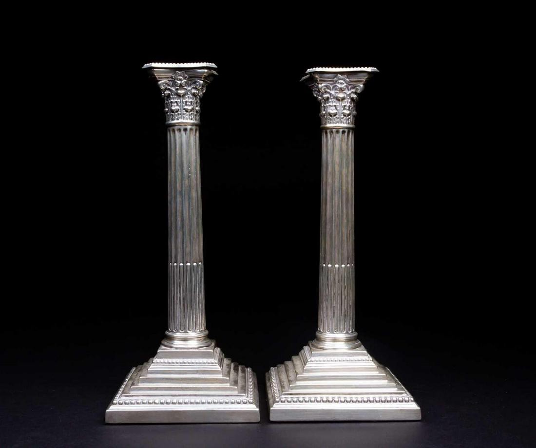 A matched pair of late Victorian silver candlesticks, (1 of 6)