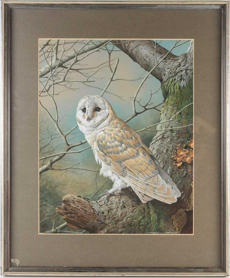 â€ Basil Ede (1931-2016), 'Barn Owl', gouache and: â€ Basil Ede (1931-2016), 'Barn Owl', gouache and bodycolour, signed to lower right corner, 47.5 cm x 37 cm framed and glazed. Footnote: Provenance: Tryon Gallery, Dover Street, London label vers