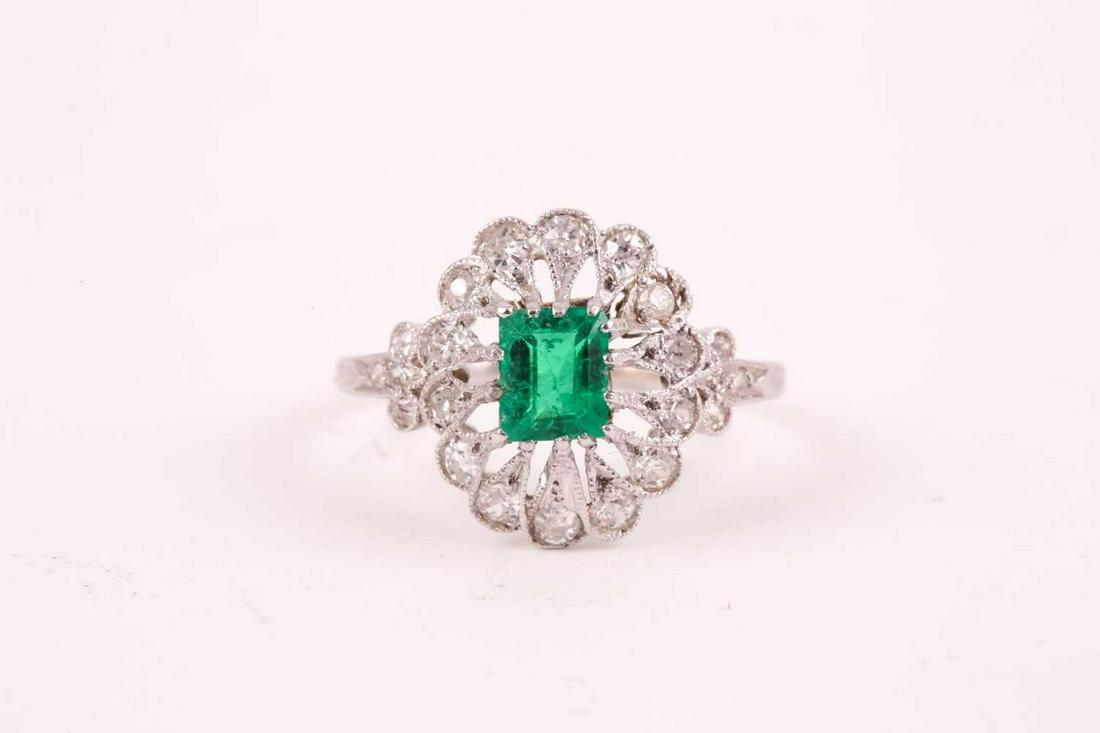A Belle Epoque, emerald and diamond cluster ring, the (1 of 5)