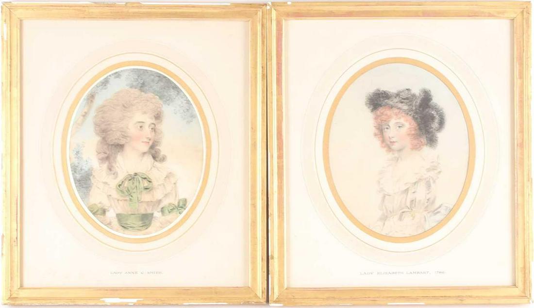 John Downman (1750-1824), two watercolour & chalk oval: John Downman (1750-1824), two watercolour & chalk oval portraits, 'Lady Anne C. Smith' and Lady Elizabeth Lambart, 1786', both signed and dated, 19.2 cm x 15 cm, glazed in gilt frames. (Qty: 2)Qty: (2