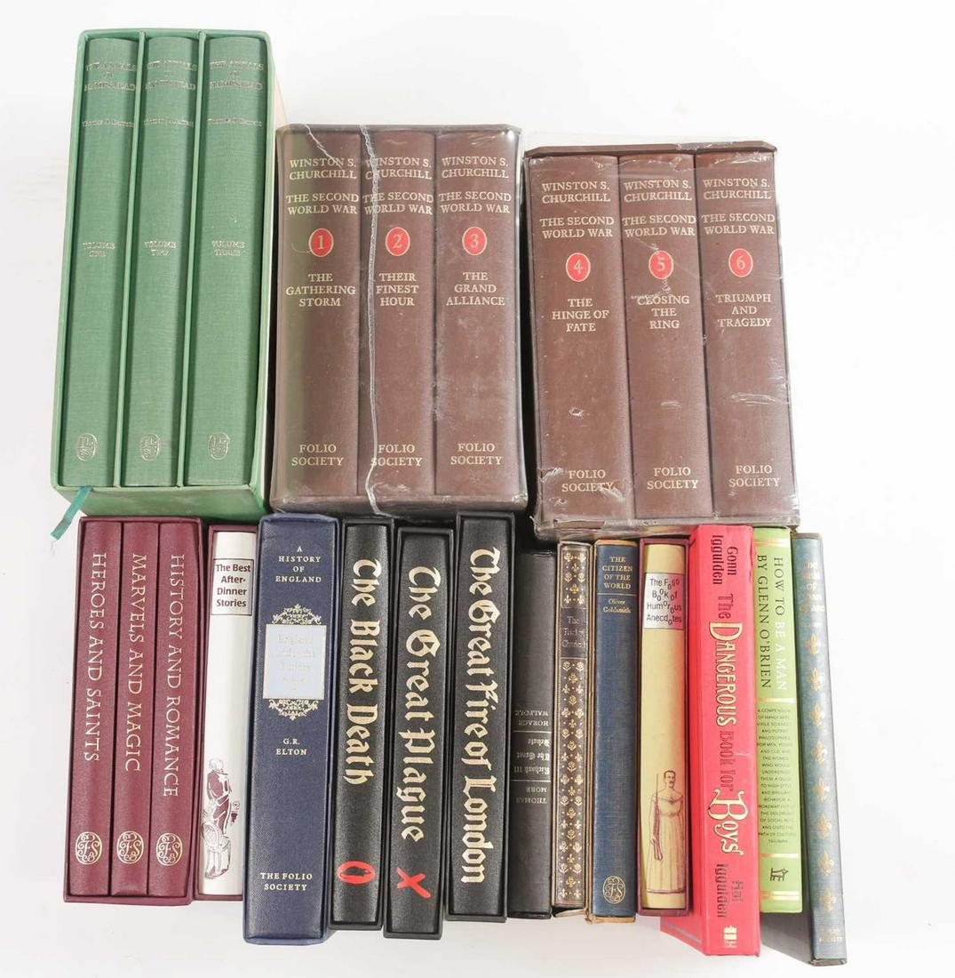 A group of Folio Society books, to include 'The Annals: A group of Folio Society books, to include 'The Annals of Hampstead' in three volumes, by Thomas J. Barratt, two sealed sets of Winston Churchill's 'The Second World War' in three volumes, and others.