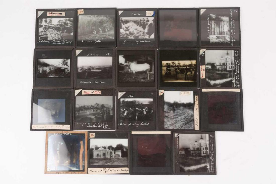A collection of forty-one early 20th century magic: A collection of forty-one early 20th century magic lantern slides displaying scenes of Indian industries including cane plantations, coal mines, and other scenes. 8.3 cm x 8.3 cm