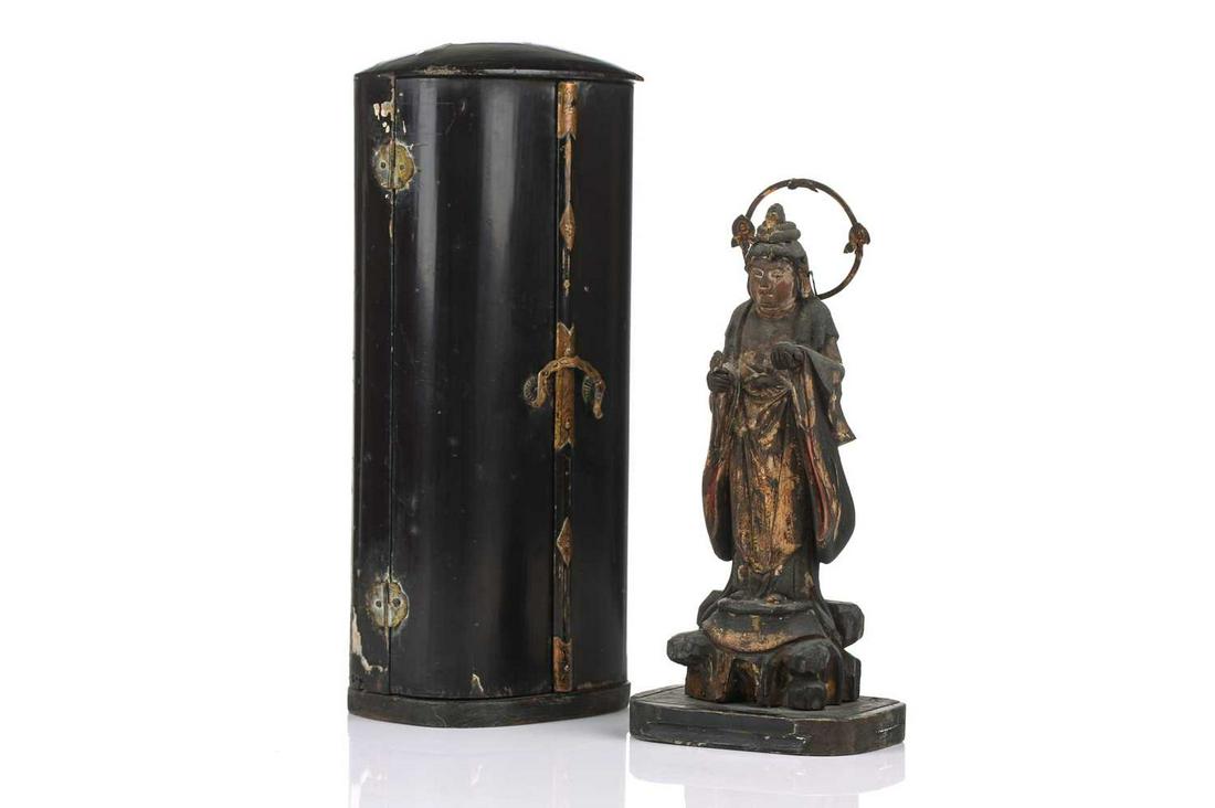 A Japanese portable shrine, Zushi, Edo period, the interior with a carved and parcel gilt standing (1 of 11)