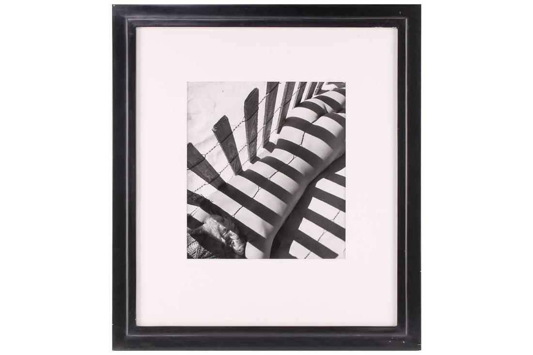 â€ Fernand Fonssagrives (1910-2003) French, 'Sand Fence', featuring Lisa Fonssagrives, 1930,: â€ Fernand Fonssagrives (1910-2003) French, 'Sand Fence', featuring Lisa Fonssagrives, 1930, gelatin silver print, (printed later), edition 25/43, 29 cm x 22 cm framed and glazed. Private collect