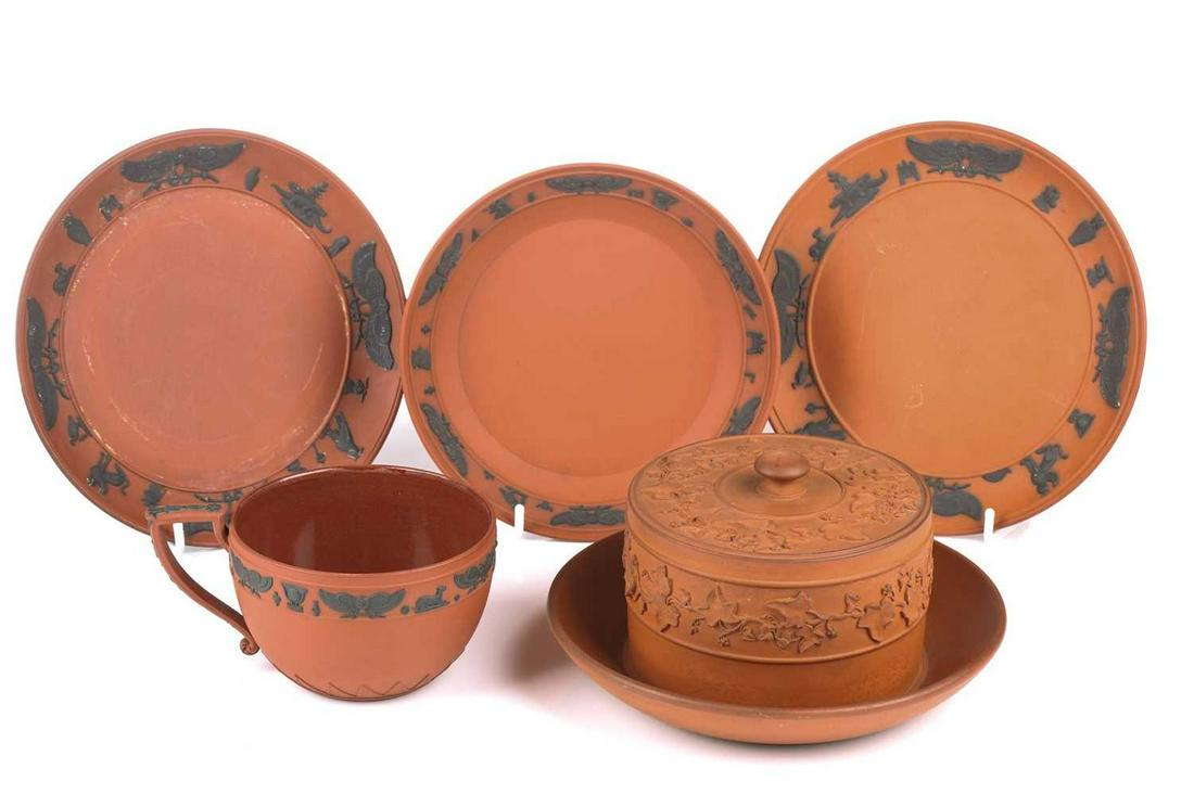 A Wedgwood rosso antico large cup and saucer, 19th century, decorated in the Egyptian taste, the cup (1 of 20)