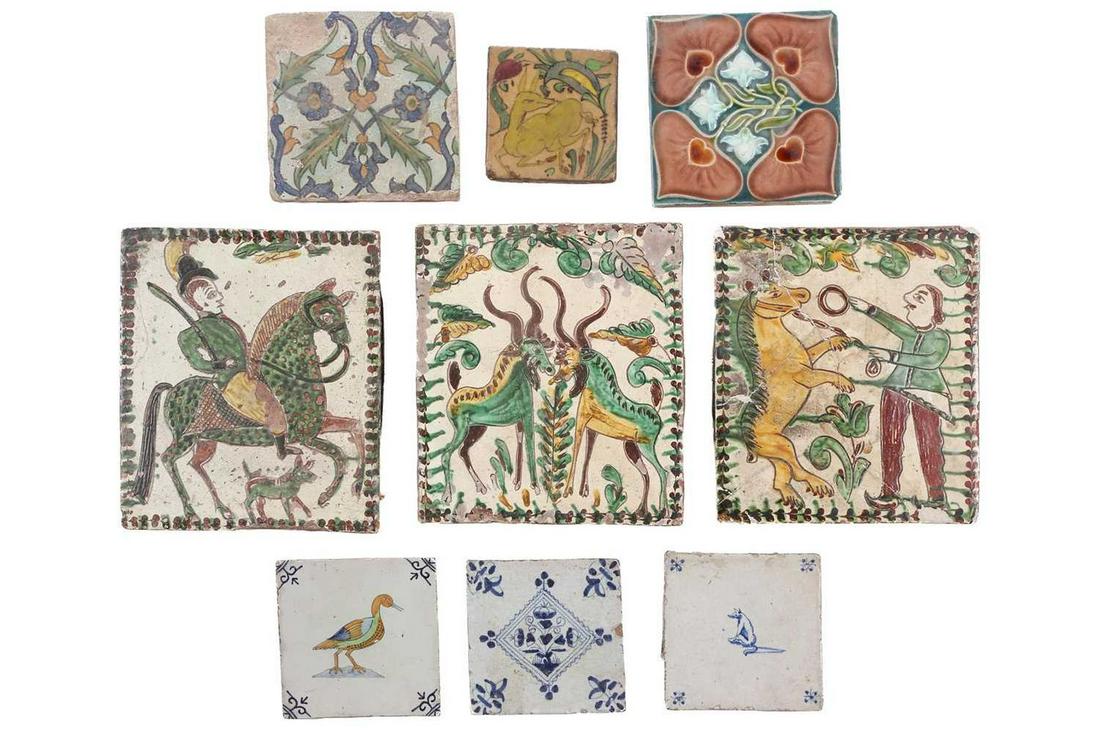 A collection of pottery tiles, comprising three Hutsul pottery stove tiles, depicting a dancing (1 of 12)