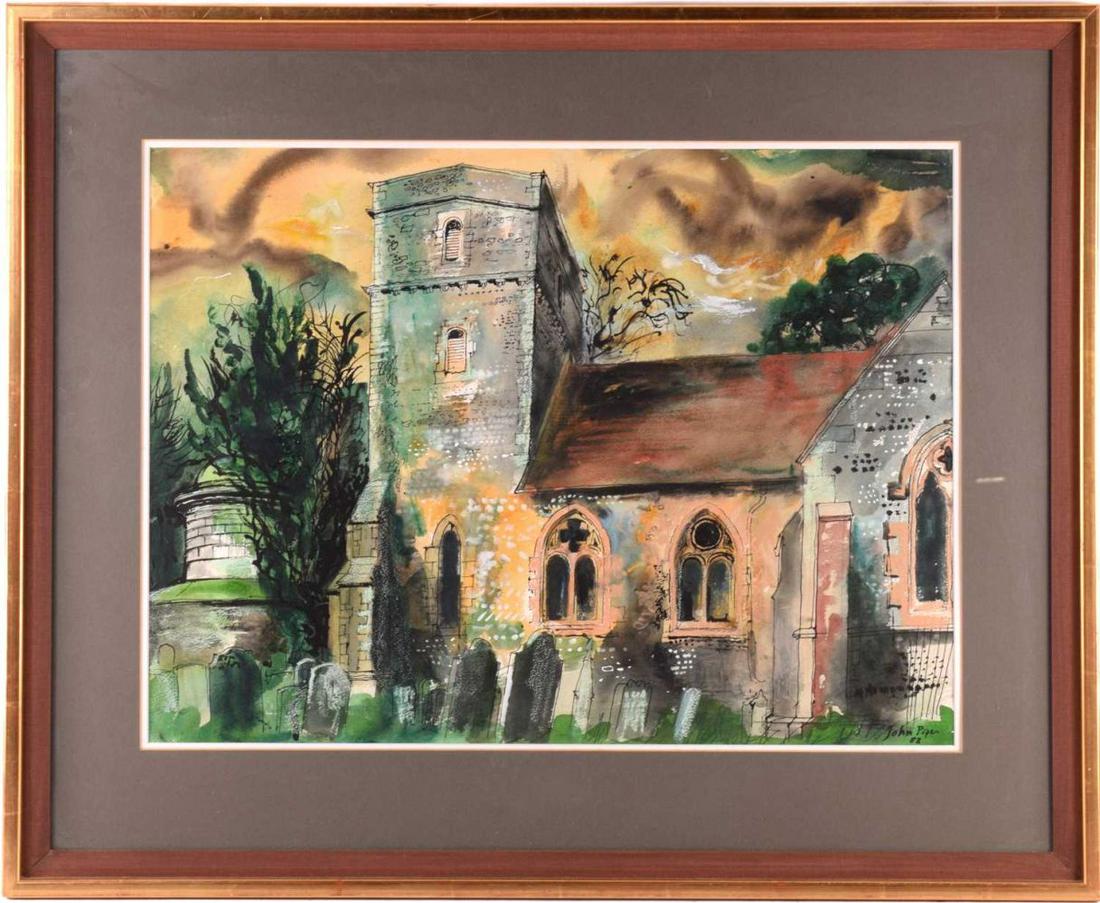 â€ John Piper (1903 - 1992), St Mary the Virgin Church, Fawley, signed and dated 83, watercolour: â€ John Piper (1903 - 1992), St Mary the Virgin Church, Fawley, signed and dated 83, watercolour and bodycolour, 48 x 65 cm, framed and glazed, frame 72 x 88 cm