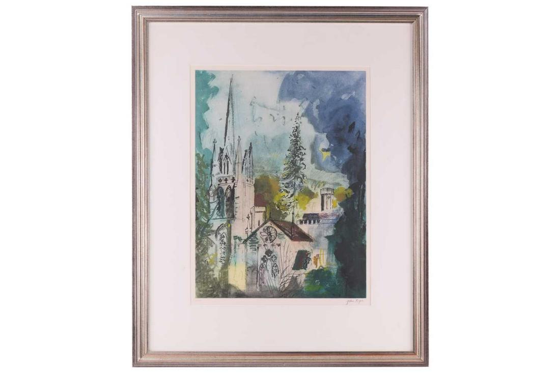 â€ John Piper (1903-1992) British,'Teffont Evias', 1988, signed and numbered 40/70, limited edition: â€ John Piper (1903-1992) British,'Teffont Evias', 1988, signed and numbered 40/70, limited edition etching in colours, 53 cm x 40 cm framed and glazed.