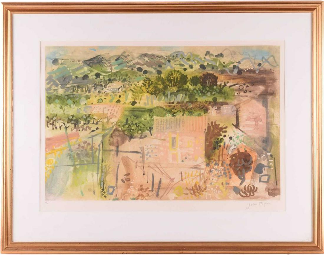 â€ John Piper (1903 - 1992), Alpilles (1990), signed and numbered 63/70 in pencil, etching and: â€ John Piper (1903 - 1992), Alpilles (1990), signed and numbered 63/70 in pencil, etching and aquatint, 41 x 61 cm, framed and glazed, frame 66.5 x 84 cmNew Grafton Gallery label verso