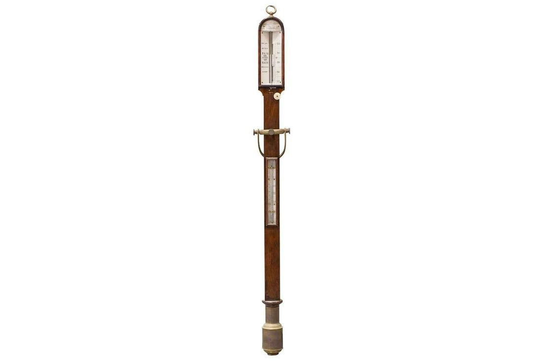 A Victorian rosewood Marine stick barometer, an ivory label above the gauge reads 'Cairns, 13 (1 of 8)
