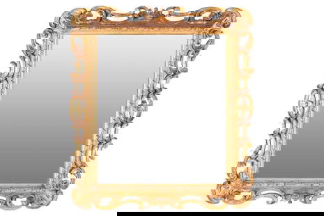 Early twentieth-century cushion frame carved in gilt wood wall mirror, 62 cm x 54 cm.: Early twentieth-century cushion frame carved in gilt wood wall mirror, 62 cm x 54 cm.