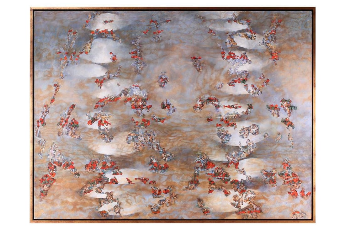 † Thérèse Oulton (b. 1953), 'Objektiv' (2002), unsigned, oil on canvas, 92 cm x 122 cm, framed: † Thérèse Oulton (b. 1953), 'Objektiv' (2002), unsigned, oil on canvas, 92 cm x 122 cm, framed 95 cm x 126 cm Marlborough Fine Art, Albermarle St, London label verso