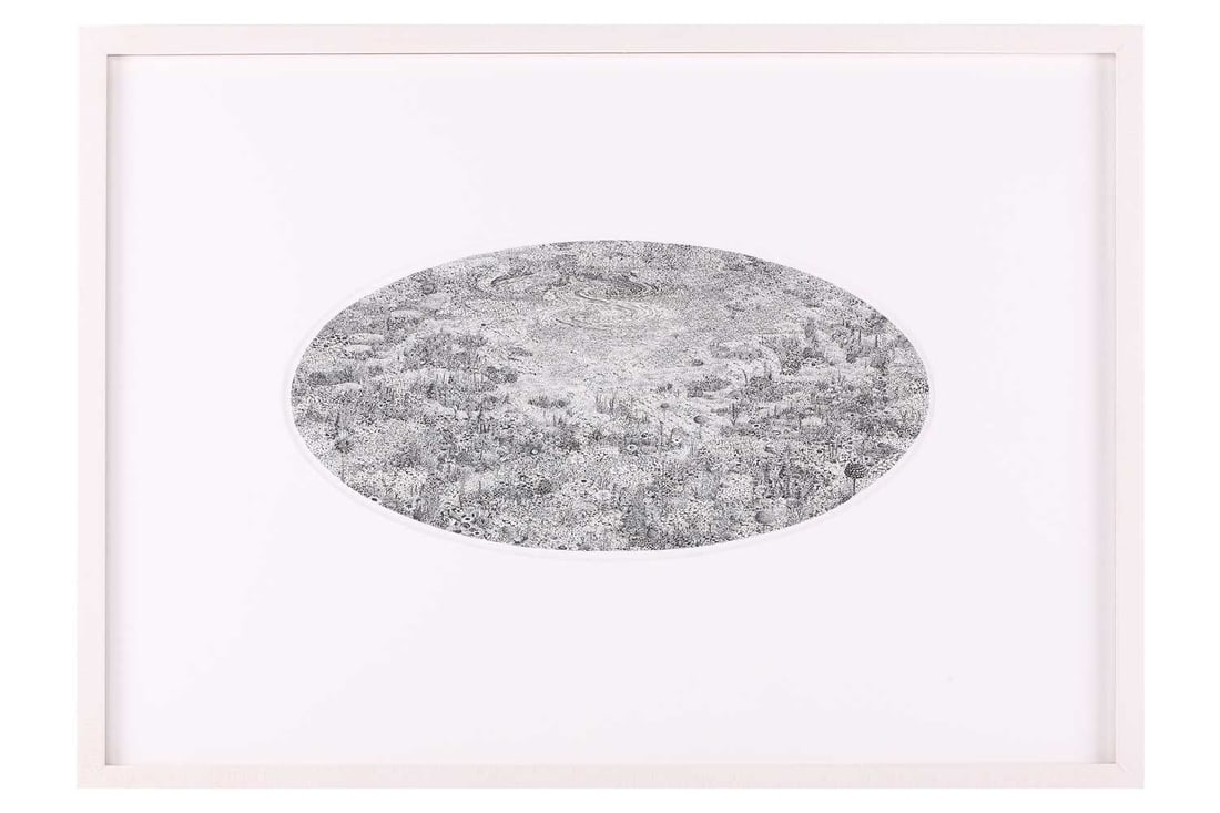 Dean Byington (b.1958) American, 'Solaris' (2003), unsigned, paper collage, 30 x 14.5 cm (oval),: Dean Byington (b.1958) American, 'Solaris' (2003), unsigned, paper collage, 30 x 14.5 cm (oval), framed and glazed 36.5 x 51 cm Gallery Paule Anglim, San Francisco, California label verso