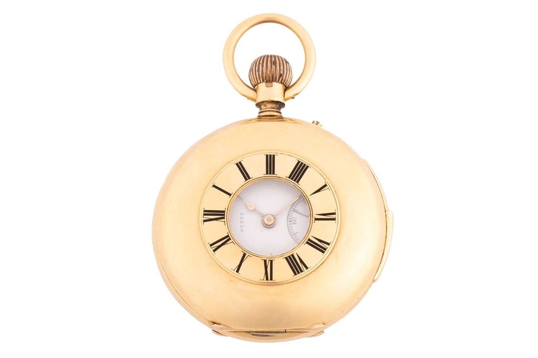 A Michael Anderson Dublin 18k Quarter Repeater Half Hunter Pocketwatch Serial: 67277 Year: 1875: A Michael Anderson Dublin 18k Quarter Repeater Half Hunter Pocketwatch Serial: 67277 Year: 1875 Approx Case Material: 18k Yellow Gold Hallmarked to Case and Dustcovers Case diameter: 51mm Dial: White