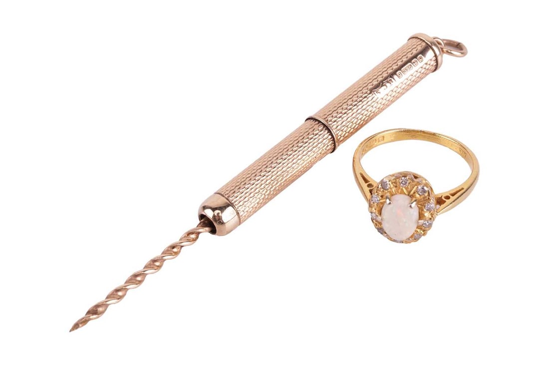 An opal and diamond-set cluster ring, in 18ct yellow gold, size J1/2, together with a 9ct yellow gol (1 of 5)