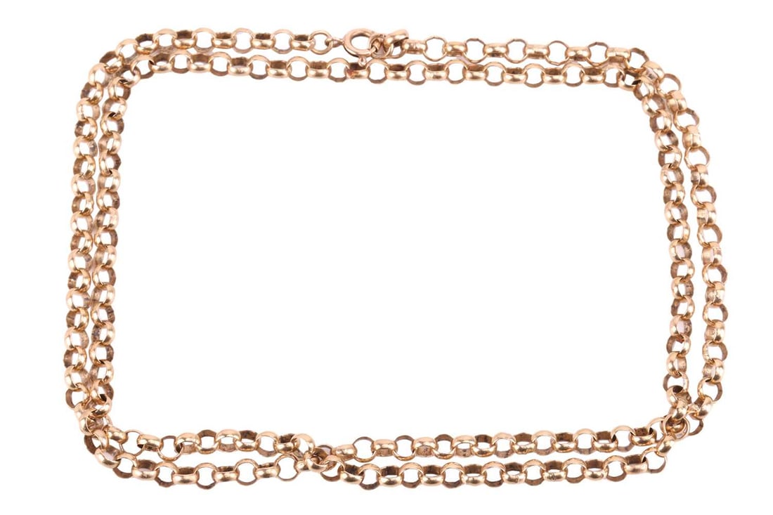 A belcher link necklace in 9ct yellow gold, finished with a spring-ring clasp, struck with British a (1 of 3)