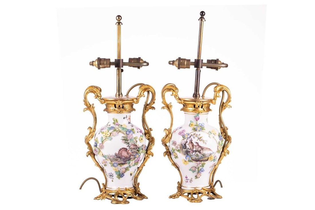 A pair of 18th-century style Meissen porcelain baluster vases, late 19th century each with ormolu (1 of 6)