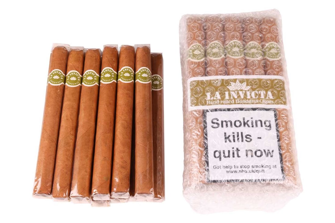 Thirty eight La Invicta Honduran Churchill Cigars (38), one bundle of 25 and 13 loose in cellophane.: Thirty eight La Invicta Honduran Churchill Cigars (38), one bundle of 25 and 13 loose in cellophane. Deceased estate. From a private collection in London. Excellent condition