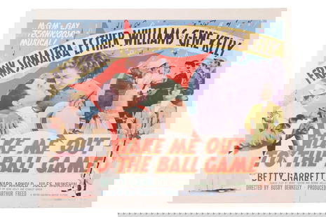 Gene Kelly: an original 'Take Me Out to the Ball Game' 1949 US half-sheet poster, featuring Gene Kel: Gene Kelly: an original 'Take Me Out to the Ball Game' 1949 US half-sheet poster, featuring Gene Kelly, Frank Sinatra and Esther Williams, 55.5 cm x 71 cm.