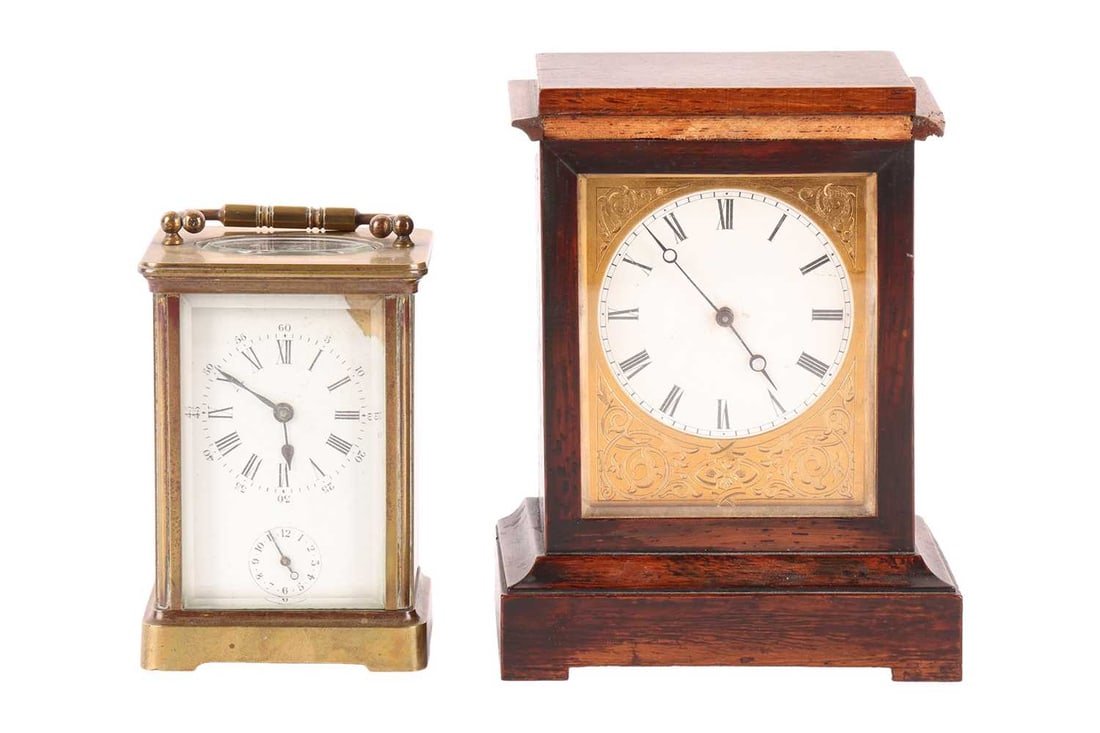 A late 19th century French V.A.P Brevete miniature bracket timepiece in rosewood case, together with (1 of 5)