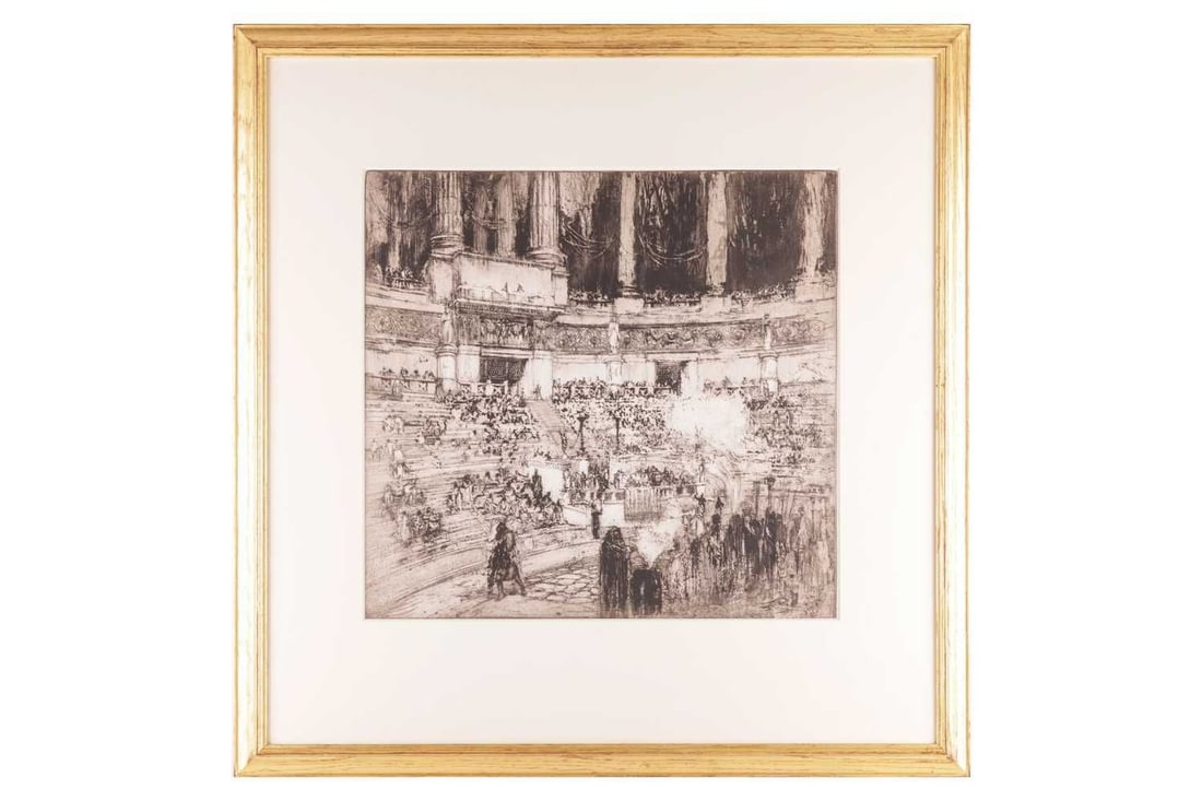 William Walcot RBA RE, (1874-1943) British, 'A Tragedy by Sophocles Performed Before the Emperor: William Walcot RBA RE, (1874-1943) British, 'A Tragedy by Sophocles Performed Before the Emperor Hadrian', signed etching, 44 cm x 46 cm framed and glazed. Private collection, Chris Beetles Gallery la