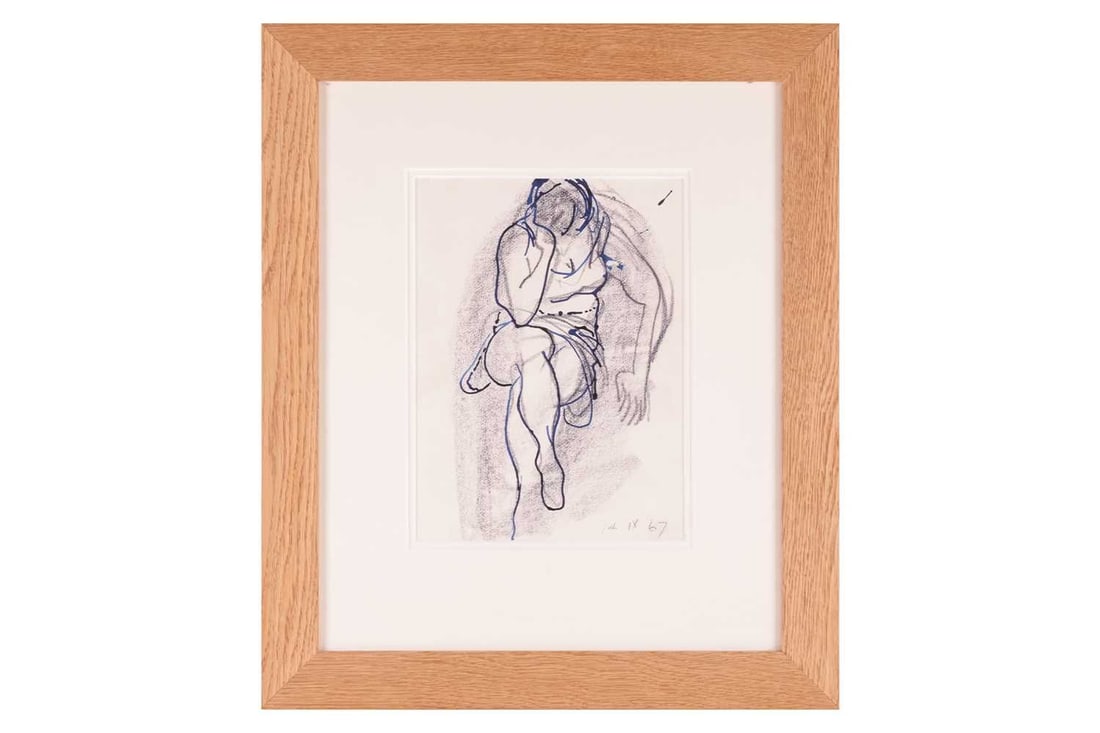 † John Piper (1903-1992) British, Seated figure, dated 4.IX.67 (lower right), charcoal and ink,: † John Piper (1903-1992) British, Seated figure, dated 4.IX.67 (lower right), charcoal and ink, image 29cm x 21.5cm, framed 56 cm x 47 cm, un-glazed.