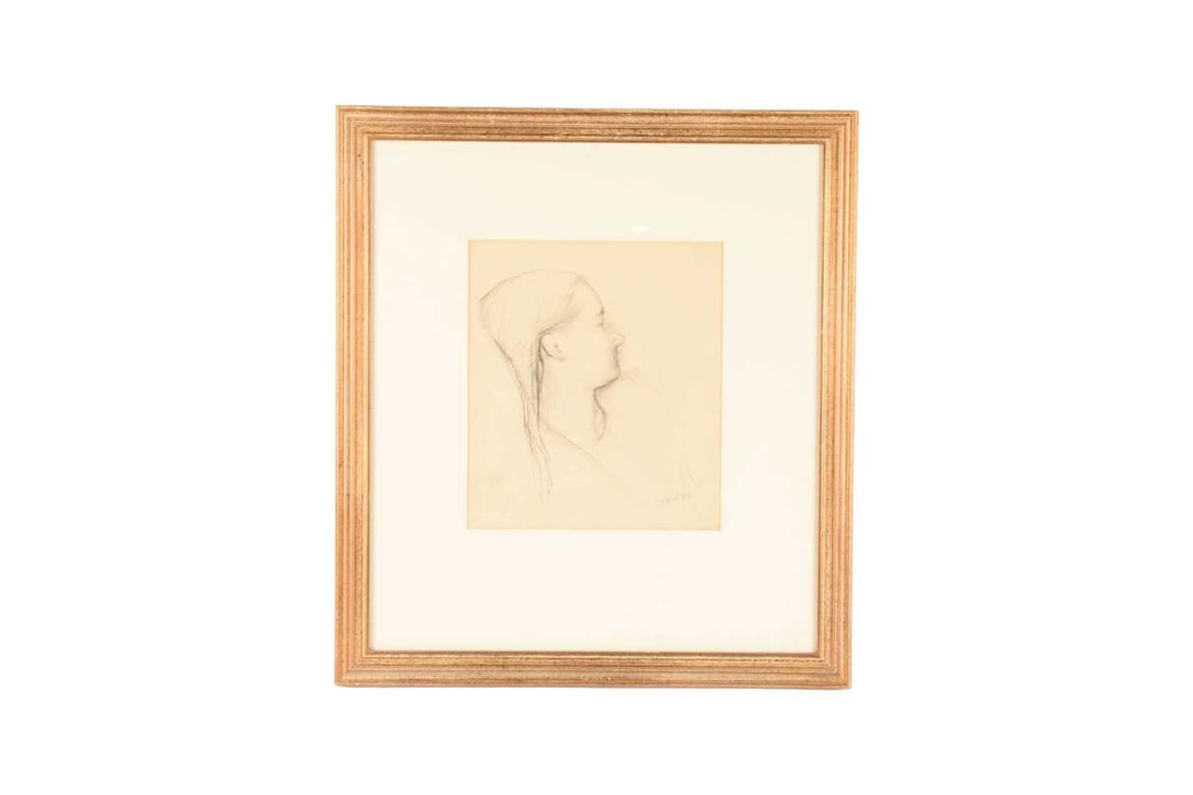 John Stanton Ward CBE (British, 1917 – 2007), pencil portrait sketch, c.1970, signed to lower : John Stanton Ward CBE (British, 1917 – 2007), pencil portrait sketch, c.1970, signed to lower right corner, 28.5 cm x 25 cm framed and glazed.