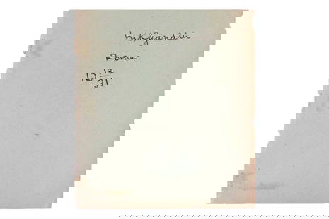 Mahatma Gandhi (1869-1948): a loose page with the signature of Gandhi in black ink, apparently dated: Mahatma Gandhi (1869-1948): a loose page with the signature of Gandhi in black ink, apparently dated in his hand with 'Rome 12/12/31'. On his return home to India, from a conference in London, he met