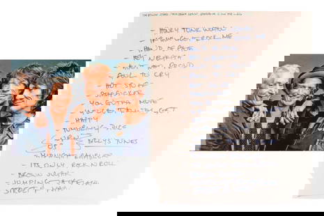 Mick Jagger / The Rolling Stones: an original set list, written in Jagger's hand, for a concert on: Mick Jagger / The Rolling Stones: an original set list, written in Jagger's hand, for a concert on the 1976 European Tour, dated for 2nd June in Koln, 24.5 cm x 21 cm, with 19 song titles written in