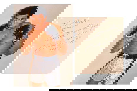Cassius Clay [later Muhammad Ali] (1942-2016), autograph on paper, signed 'To Jackie from Cassius: Cassius Clay [later Muhammad Ali] (1942-2016), autograph on paper, signed 'To Jackie from Cassius Clay, Good Luck, 1963', in blue pen, 14 cm x 12 cm. After converting to Islam after 1961, Clay
