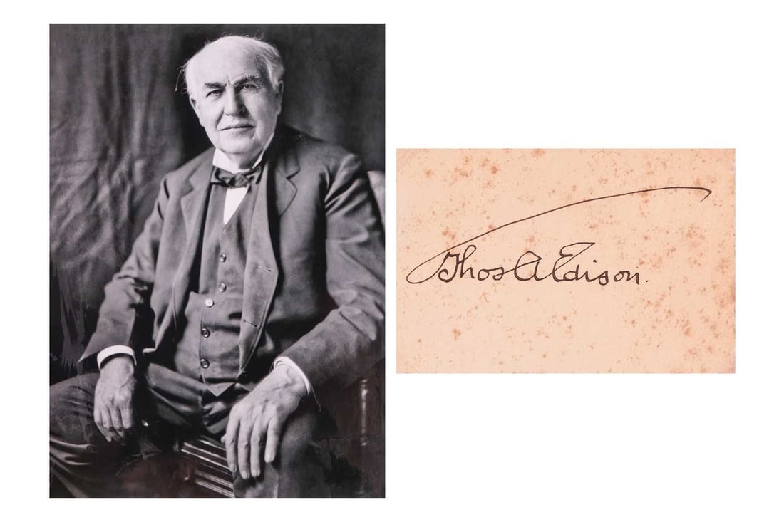 Thomas Alva Edison (1847-1931) American inventor and businessman, autograph on paper, 6 cm x 8.5 cm, (1 of 3)