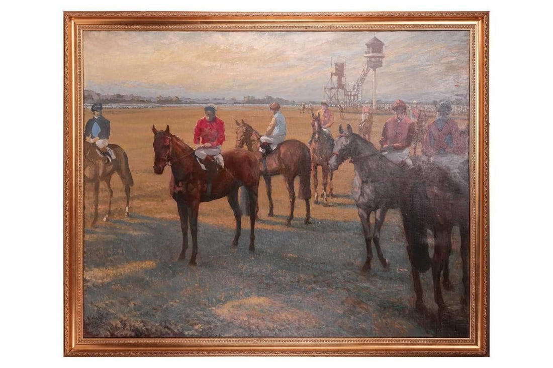 † Peter Howell (b. 1932), Horses and Jockeys before the Race Start, signed 'Howell' (lower left), (1 of 9)