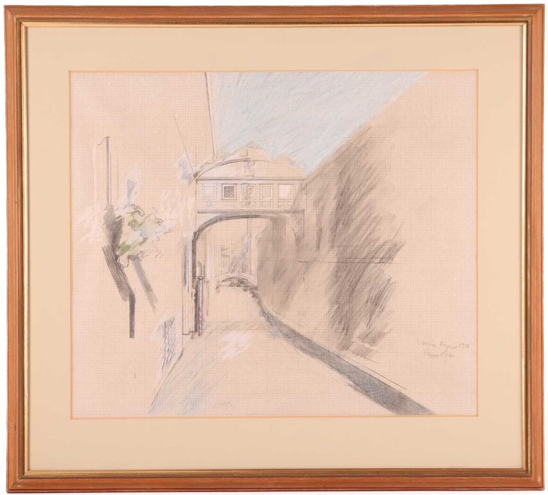 † Bryan Organ (b,1935) British, Study of Venice, mixed media on paper, signed lower right and: † Bryan Organ (b,1935) British, Study of Venice, mixed media on paper, signed lower right and dated August 1968, 43 cm x 50 cm, framed and glazed, 60 cm x 66 cm. Deceased estate, Hampstead