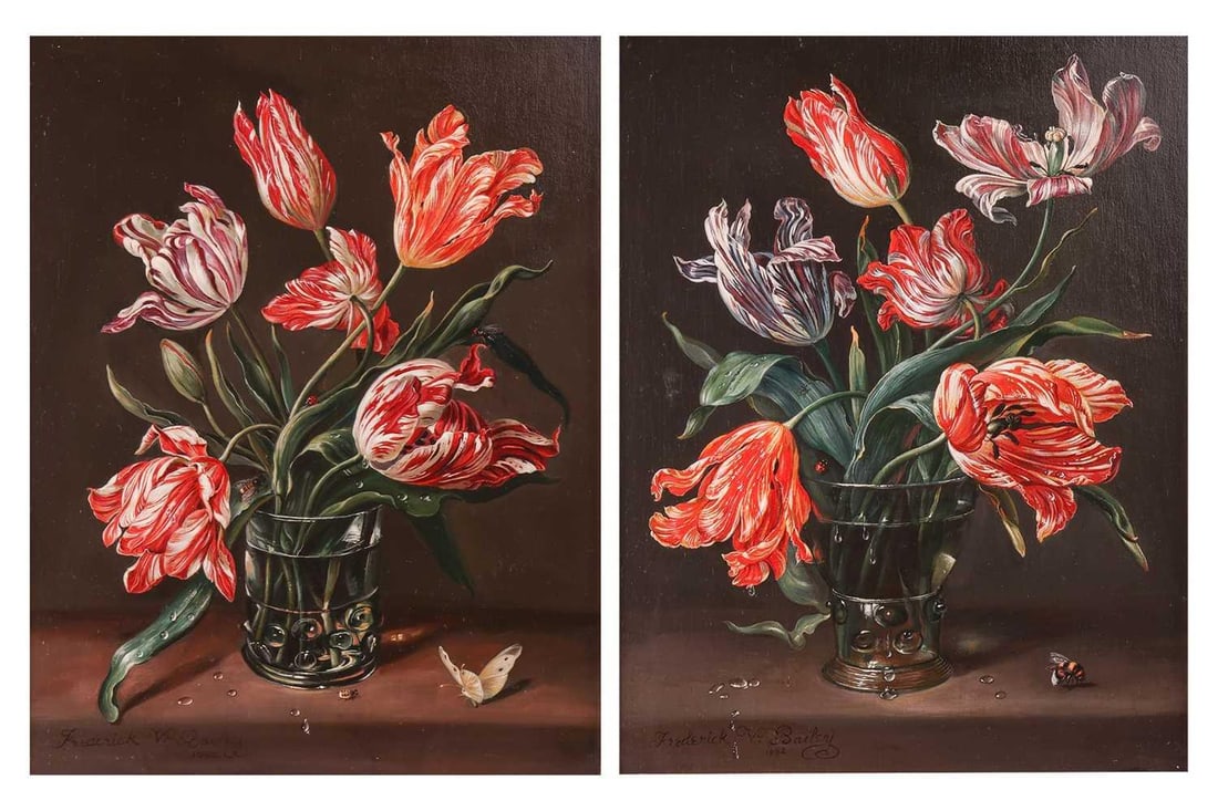 Fredrick Victor Bailey (British 1919-1997) Still lifes of tulips (a pair) (1 of 10)