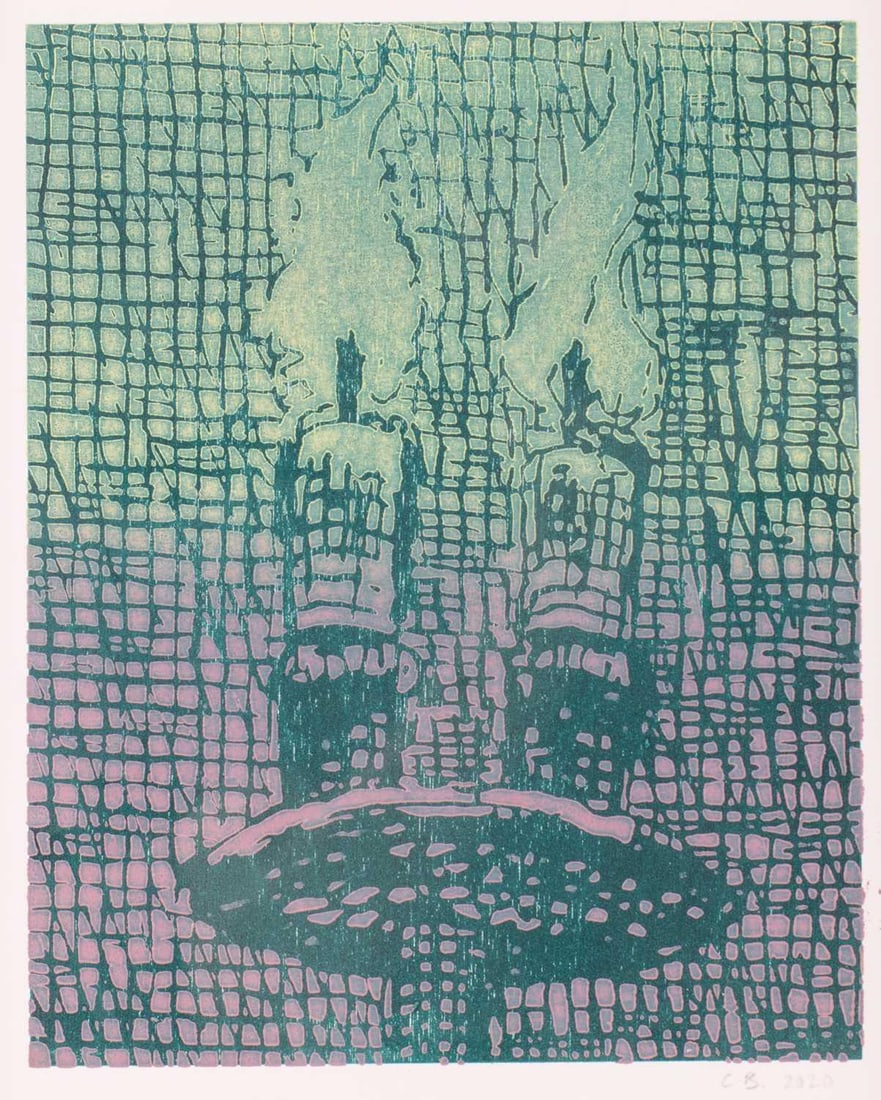 Charlie Billingham (British b.1984) Candles: signed with initials and dated 'C.B. 2020' in pencil (lower right), woodblock, image 24.5 x 19.5 cm, sheet 28 x 23 cm, framed and glazed 35 x 29.5 cm Provenance Private collection, UK.