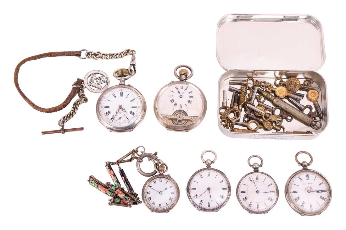 A collection of six silver half hunter and open face pocket watches comprising a Sans Rival silver p (1 of 3)
