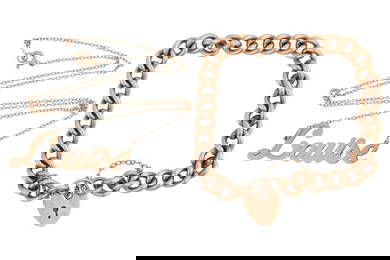 A bracelet and a necklace in 9ct yellow gold; the bracelet comprising a solid curb link chain with a
