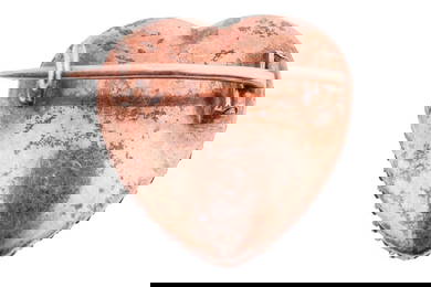 A Victorian diamond-set enamel brooch of heart shape, comprising a double heart motif embellished