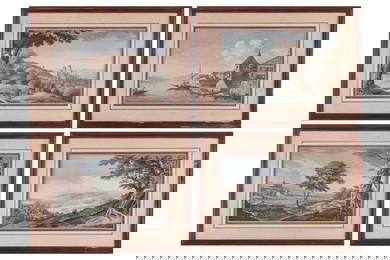Attributed to Gaetano Magni (18th Century) Set of four Swiss landscapes, including Morges and Lake