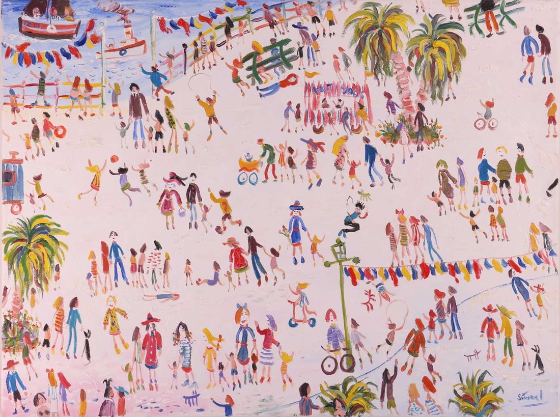 Simeon Stafford (British b.1956) St Ives on the Seafront signed 'Simeon' (lower right), signed,: Simeon Stafford (British b.1956) St Ives on the Seafront signed 'Simeon' (lower right), signed, titled and dated '27/6/18 / 11/7/18' (verso) oil on canvas 60 x 79.5cm, unframed