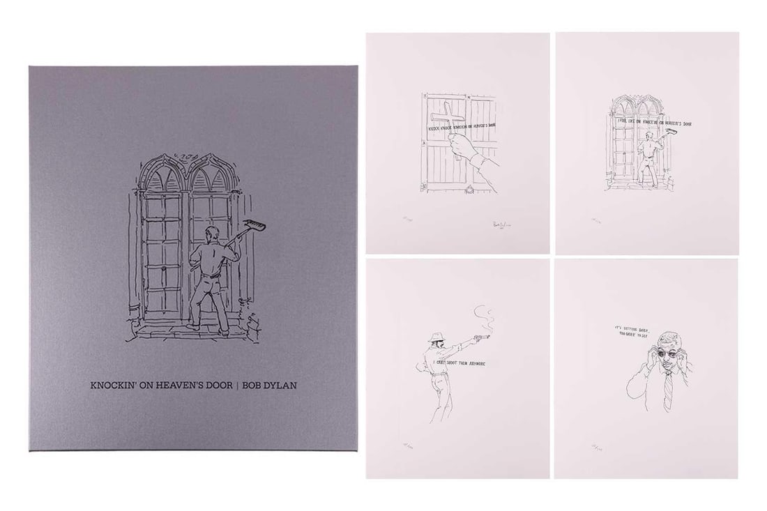 Bob Dylan (American b.1941) Knockin' On Heaven's Door from the Mondo Scripto series, 2018 a set of: Bob Dylan (American b.1941) Knockin' On Heaven's Door from the Mondo Scripto series, 2018 a set of sixteen, one signed in pencil, each numbered '102/295' in pencil lithographs on Somerset paper in ori
