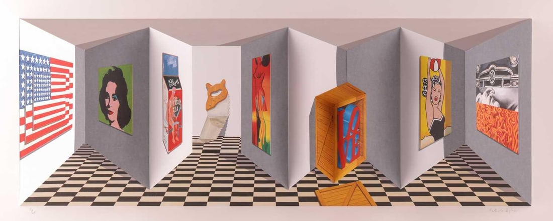 Patrick Hughes (British b.1939) Pop (2008) signed and numbered '11/45' in pencil hand-painted 3D: Patrick Hughes (British b.1939) Pop (2008) signed and numbered '11/45' in pencil hand-painted 3D multiple with lithography, published by Flowers Gallery, London housed in a Perspex presentation box, o