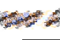 An 18ct sapphire and diamond line ring, with alternating diagonal lines of round cut diamonds and